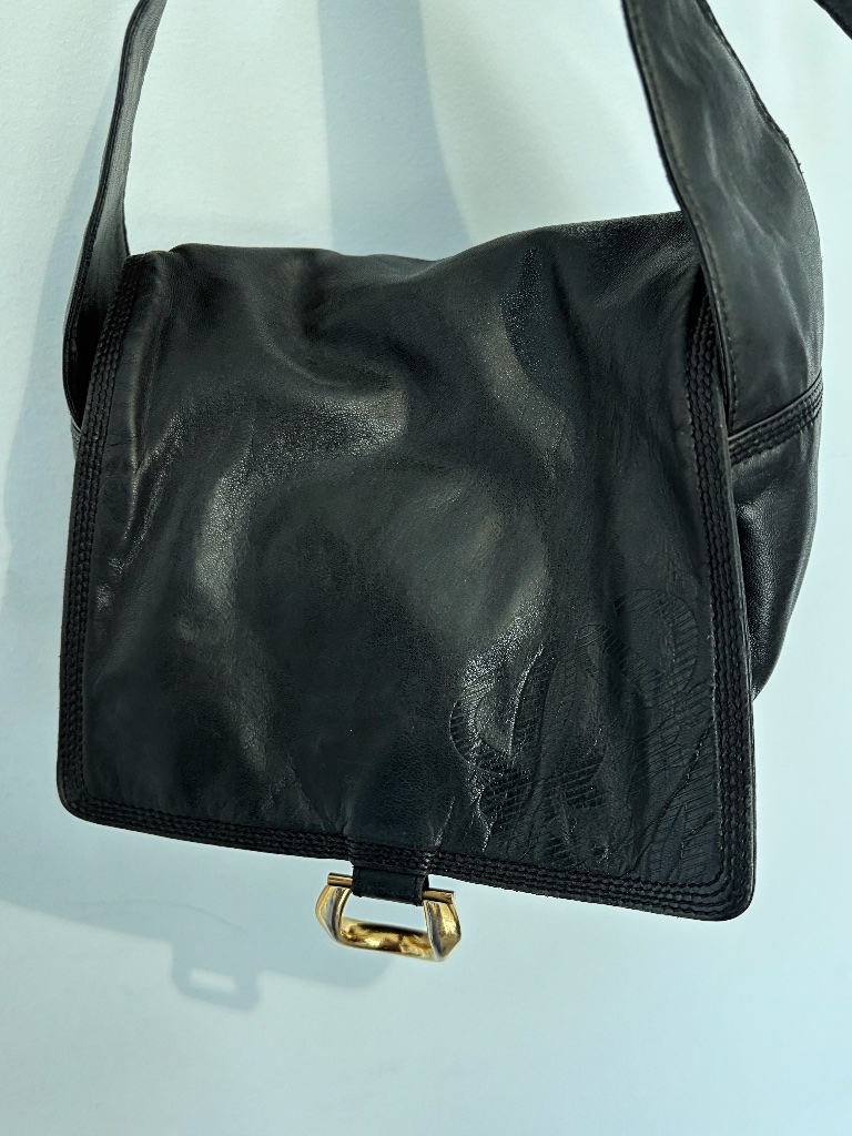 Vintage Loewe Madrid 1846 Black Leather Shoulder Bag